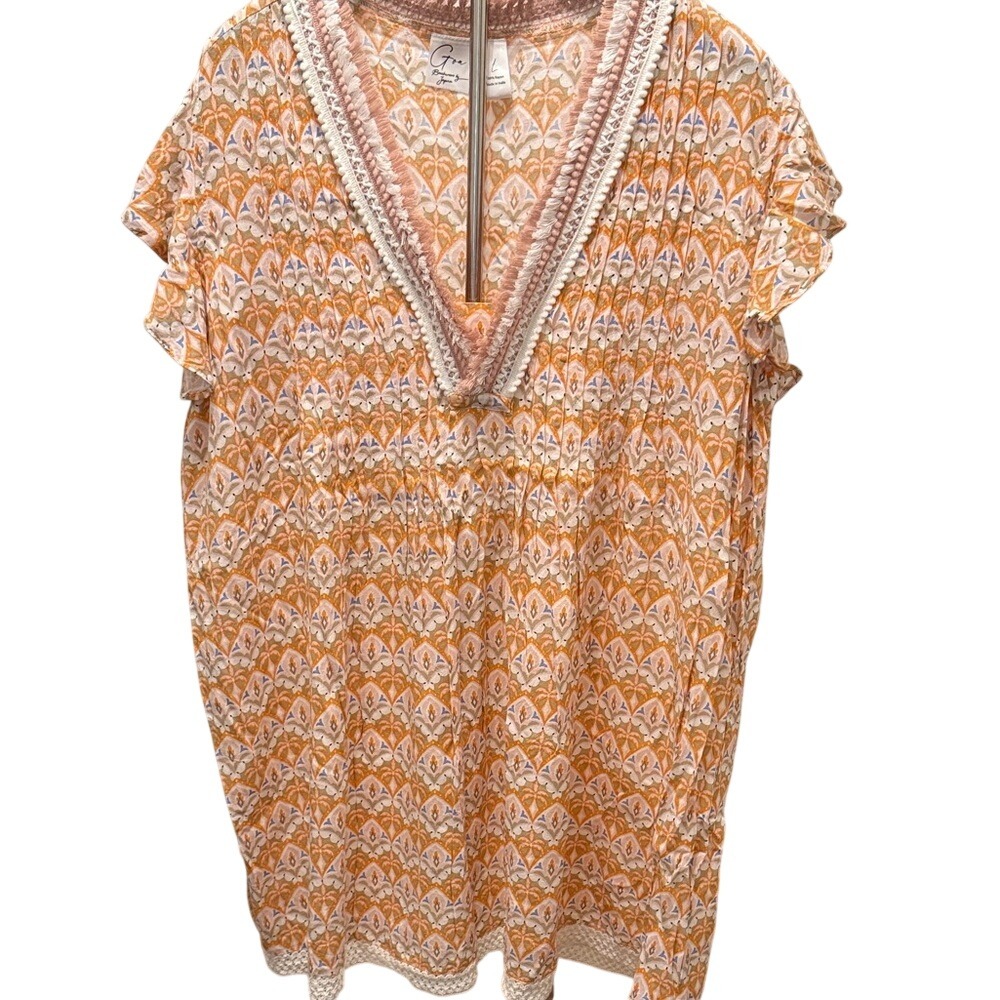 Japna Goa Beachwear Orange, Cream Swim Cover Cottage/Coastal BOHO Size L Beach
